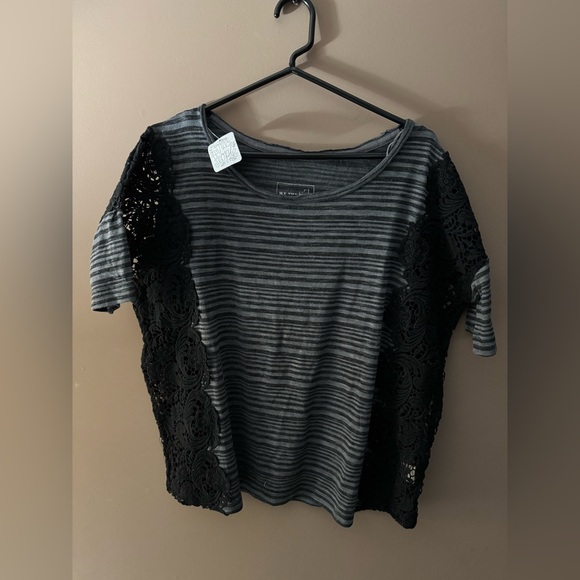 ✨NWT✨ We The Free Battenburg Lace Striped Tee - Picture 1 of 6